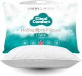 Linens Limited – Soft Pillows 1 Pack, Made in the UK, Cloud Comfort, Soft and Firm with Orthopedic Support, Non-Allergenic Polycotton Polyester Hollowfibre, Machine Washable (White)