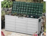 Livingandhome 290L Outdoor Storage Chest PP Side Handle – Green Light Grey