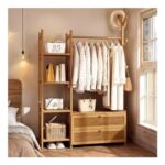 Livingandhome Wooden Coat Rack with Storage Drawers – Brown