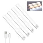 Lychico Motion Sensor Lights Indoor (20cm), 40 LED Under Cabinet Lights 6000K, USB Rechargeable, White – Pack of 4