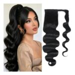 MAHKOTAKU Body Wave Ponytail Human Hair, Natural Black, 24 Inch