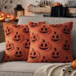 MIULEE 2 Pack Halloween Cushion Covers 40×40 Dark Caramel Ghost Pumpkin