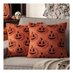MIULEE 2 Pack Halloween Cushion Covers 45×45 DarkCaramel Ghost Pumpkin