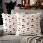 MIULEE Halloween Decorations Cushion Covers 40x40cm Spooky Ghost Pumpkin Decor Soft Cushion Covers for Sofa Cushions Festive Home Decor White Orange