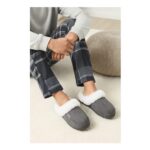 MODISHION Faux Fur Slippers – Dark Grey – UK 6.5