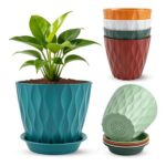 MOXYOY 12.5cm Plastic Plant Pots, 6-Pack with Tray
