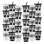 MSYU 30 Pack 470ml Racing Cups with Lids and Straws