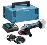 Makita DGA452RTJ 18V LXT 115mm Angle Grinder 2x 5Ah Batteries, Fast Charger & Makpac