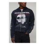 Man Black Oversized Boxy Premium Man Ofcl Skull Acid Wash Printed