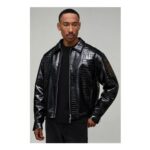 Man Faux Croc PU Harrington Jacket