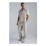 Man Short Sleeve Jersey Textured Shirt & Trousers Set