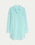 Marks & Spencer Womens Cotton Long sleeved Shirt in Aqua – XS – Sold by Reskinned