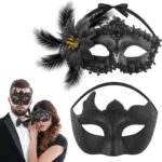 Masquerade Masks for Couples, 2pcs Masquerade Ball Masks Set Venetian Mask Sexy Halloween Costume Mardi Gras Mask for Women Men Halloween Prom Party Cosplay Accessories A7WHMJ