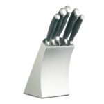 MasterClass Trojan 6-Piece Stainless Steel Knife Set with Block, Silver