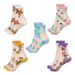 Matwsec 5 Pairs Lace Flower Mesh Sheer Ankle Socks