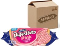 McVities Digestives Pink, Raspberry & Cream Flavour Biscuits, 232 g,Delicious Raspberry & Cream Coating, Snack for Sharing, Quality Ingredients, Convenient for On-the-Go Enjoyment (Pack of 2)