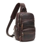 Mens Full-Grain Leather Sling Bag, Fits 13-Inch iPad, Dark Brown