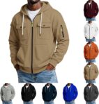 Mens Full Zip Fleece Hoodie Utility Hooded Sweatshirt with Multi Pockets