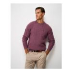 Mens Lambswool Cable Crew Neck Jumper – Purple Marl