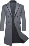 Mens Long Trench Coat Winter Double Breasted Wool Blend Classic Peacoat
