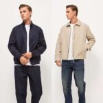 Mens Navy Button Neck Zip Front Harrington Jacket (S to 5XL) / Beige Collared Zip Front Harrington Jacket – Free C&C