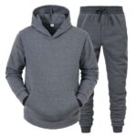 Mens Plain Tracksuit Long Sleeve Hooded Sweatshirt Sweatpants Set Hoodie Joggers Sets 2 Piece – Dark Gray – Size L