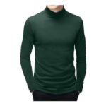 Mens Turtleneck Long-Sleeve Cotton Shirt, Green, Size L