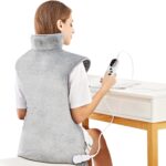 Mia&Coco Electric Heating Pad for Back Neck Shoulders Pain Relief, XL 60x100cm Soft Flannel Wrap, Waist Strap, Fast Heat Hot Therapy 6 Heat Settings, Auto-Off Timer, Machine Washable, UK Plug, Grey