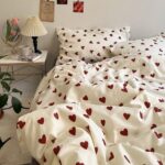 Michorinee Red Heart Pattern King Size Duvet Cover Set 3pcs Bedding Set