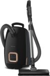 Miele New Guard L1 AllFloor Bagged Canister Vacuum Cleaner with AirClean Plus Filter, AllTeQ Universal Floorhead, and AllFloor Floorbrush, LED Display Panel, in Obsidian Black/Rose Gold