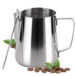 Milk Frothing Pitcher, 600ml/20oz 304 Stainless Steel Coffee Jug with Measurement Marks & Latte Art Pen, Ideal for Crafting Latte Art