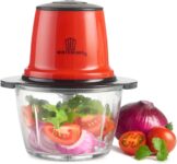 MisterChef Mini Food Processor Red 1.5 L Glass Bowl, 200W Compact Blender & Chopper for Vegetables, Meat & Baby Food Turbo Function, Easy Clean, 1Year Warranty