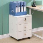 Mobile Office File Cabinet with Lock, 3Drawer Under Desk Storage Cabinet White/Wood BonChoice Home Furniture