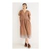 Mocha Brown & Cream Broderie V-Neck Midi Dress