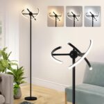 Modern Floor Lamps for Living Room Standing Lamp, 160CM 3 Color Dimmable LED Floor Lamp with Remote Control, Night Mode, Corner Floor Lamps for Bedroom Office Reading (Black)