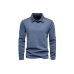 Modishion Solid Cotton Long Sleeve Polo Shirt – Blue