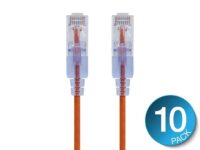 Monoprice Cat6A Ethernet Patch Cable – 1 Feet – Orange (10 Pack) Snagless RJ45 550Mhz UTP Pure Bare Copper Wire