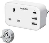 Mscien UK to European Plug Adapter with USB-C, EU Travel Plug, Type E/F
