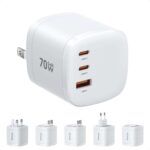 Mukiya 3-Port 70W AVS GaN Rotatable Universal Travel Adapter for EU/UK/US/AUS