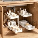 Multibao 2 Pack Under Sink Storage 2Tier Sliding PullOut Cupboard Organiser with 8 Hooks Painted Steel ABS Black/White 402032 cm (15.77.912.6)