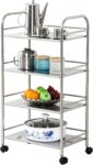 Multibao Stainless Steel 3/4 Tier Trolley Cart Wheels Utility Shelf Storage Rack Kitchen Cart Serving Salon BBQ For Hotels Restaurants (60 32 96cm 4 Tier)