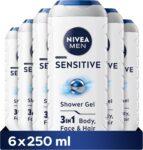 NIVEA MEN Sensitive Shower Gel, 3-in-1, (6 x 250 ml)