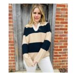 Navy & Beige Soft Touch Striped Knitted Rugby Jumper