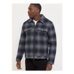 Navy Checked Wool Blend Trucker Jacket