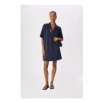 Navy Textured Relaxed Short Dress