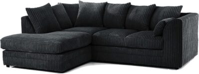 New Fabric Corner Sofa Black Soft Jumbo Cord 3-4 Seater Corner Sofa (Black, Left Hand Facing)