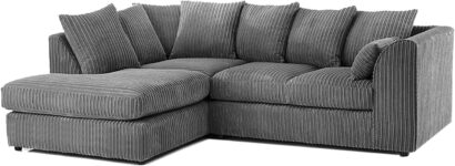 New Luxor Fabric Corner Sofa Grey Soft Jumbo Cord 3-4 Seater Corner Sofa (Grey, Left Hand Facing)