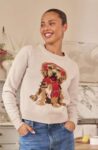 Next Cream Tartan Dog Graphic Matching Family Christmas Jumper – Size XS / XL – Free C&C