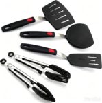 Non-Stick Silicone Spatula Turner Kit with 2 Heat Resistant Kitchen Tongs
