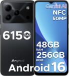 Note 56 Plus Mobile Phone Android 16 Smartphone, 48GB 256GB/2TB, 50MP Camera, 6150mAh & 6.56 HD 90Hz Display, Octa-Core 4G Dual Sim Free Unlocked Phones, Face ID/Fingerprint/NFC/OTG Black
